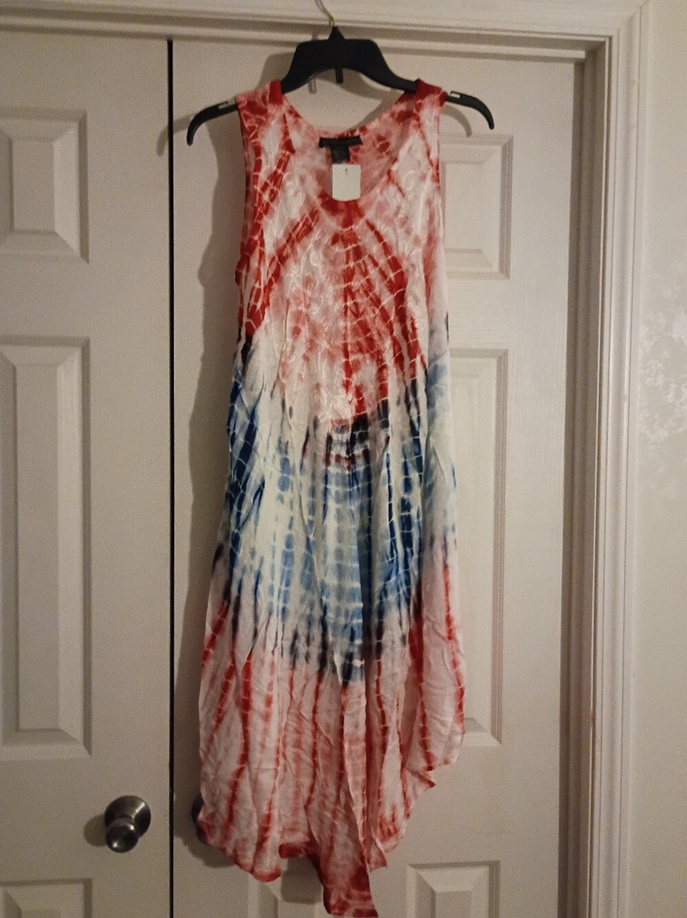 Sleeveless Tie-Dye Maxi Dress in Red, White & Blue